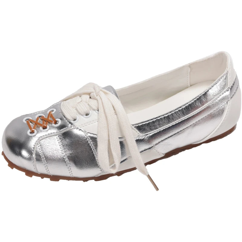Cyflymder  Korean Style Women's Ballet Slippers 2025 Autumn New Design Sensibility Flat Bottom Tied Shoes Adult Color Block Style