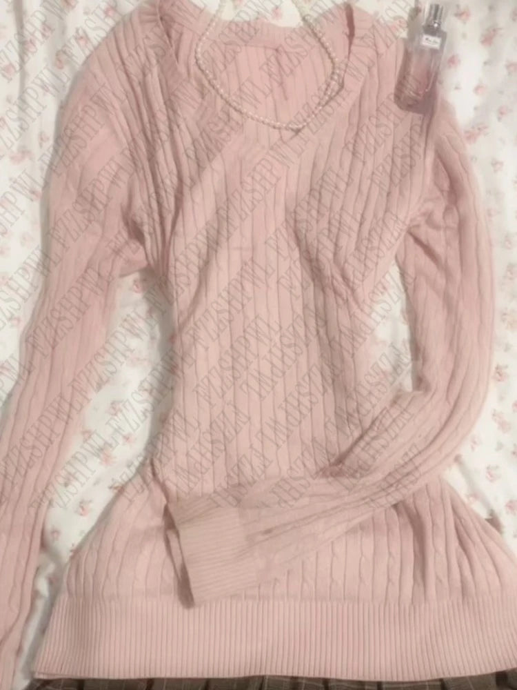 Cyflymder  Lovely Soft Y2K Harajuku Woman's Pink Clothing Knit Sweater Korean Female Aesthetic Knitwear Slim Elegant Long Sleeve Pullover