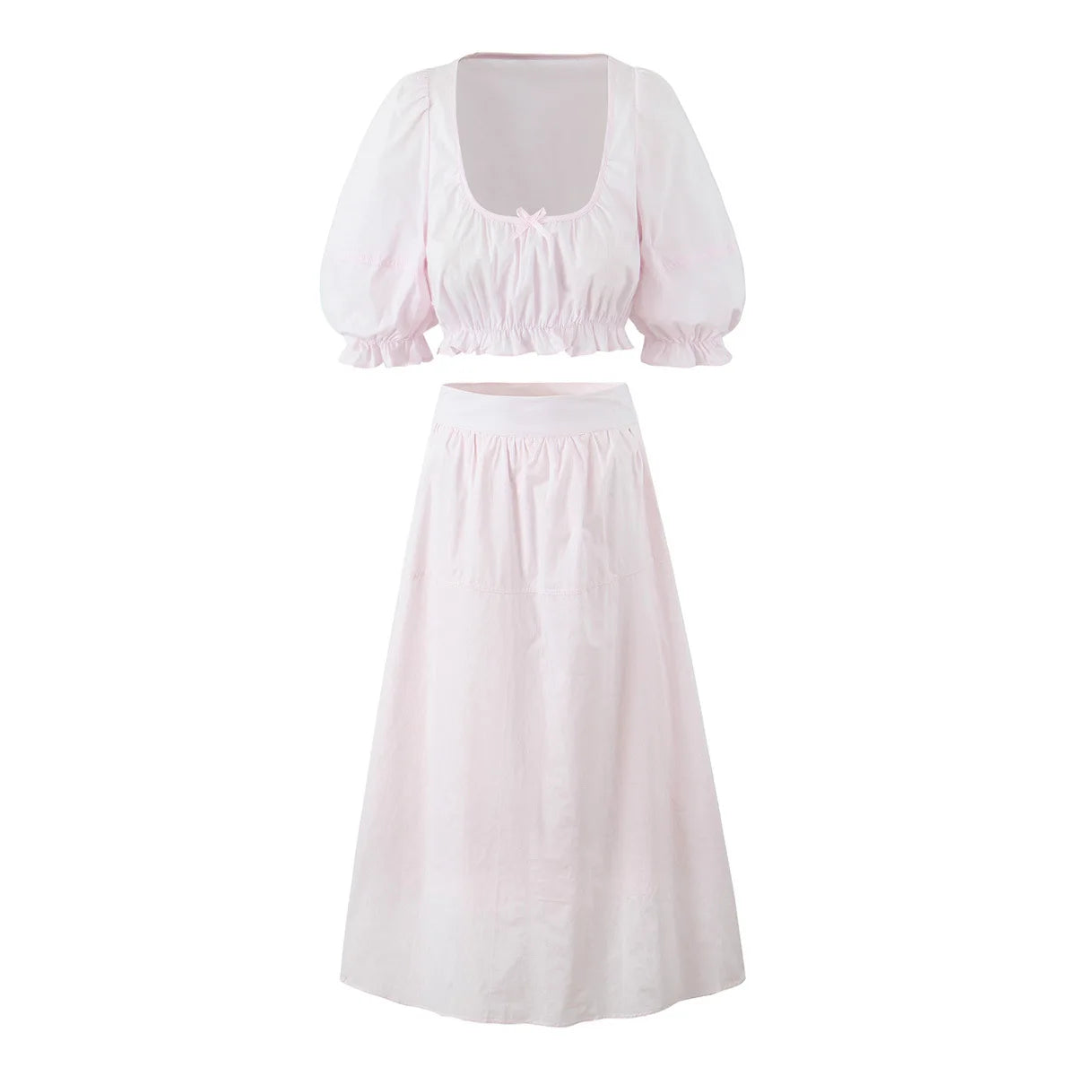 Cyflymder  French Suit Women's New Short Square Neck Puff Sleeve Waist Top, High-Waisted Long Skirt