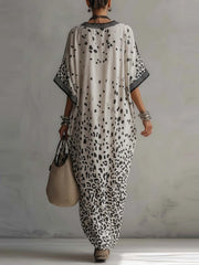 Cyflymder  Summer Half Sleeve Chic Party Dress Women Holiday Casual V Neck Simple Maxi Dress Leopard Printing Pocket Loose Ladies Dress