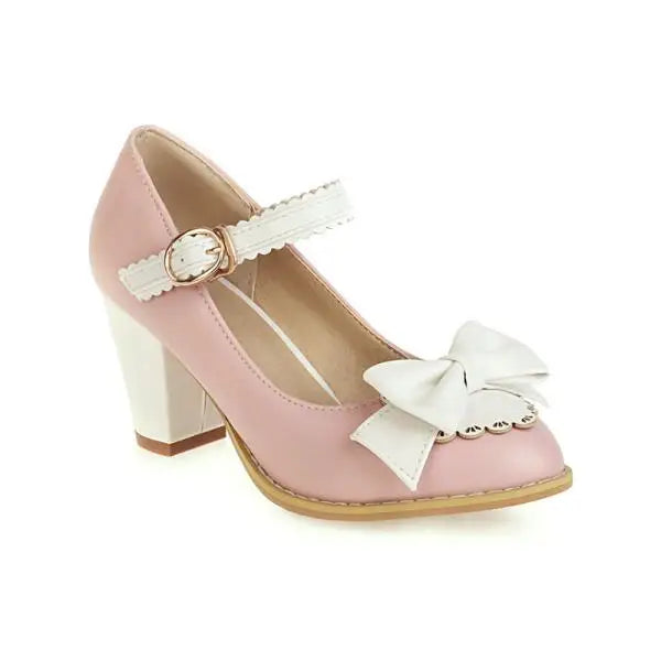 Cyflymder  Block Heels For Women Pumps Basketball Platform Bow Shoes Sandals Ladies Shallow Mouth Sweet Round Toe Chunky African Big Beige