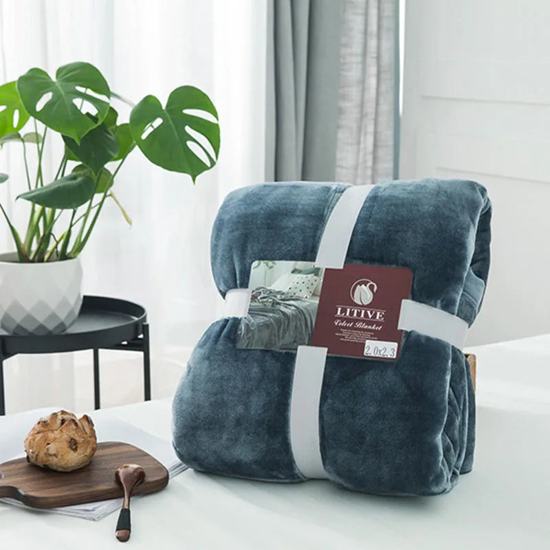 Cyflymder  Nordic Solid Flannel Blankets Warm Multifunctional Sleeping Blanket for Office Home Queen King Size Bedspread for All Seasons