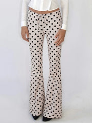 Cyflymder  Women s Polka Dot Print Drawstring Flare Leg Trousers with Low Waist Design Perfect for Any Season and Occasion