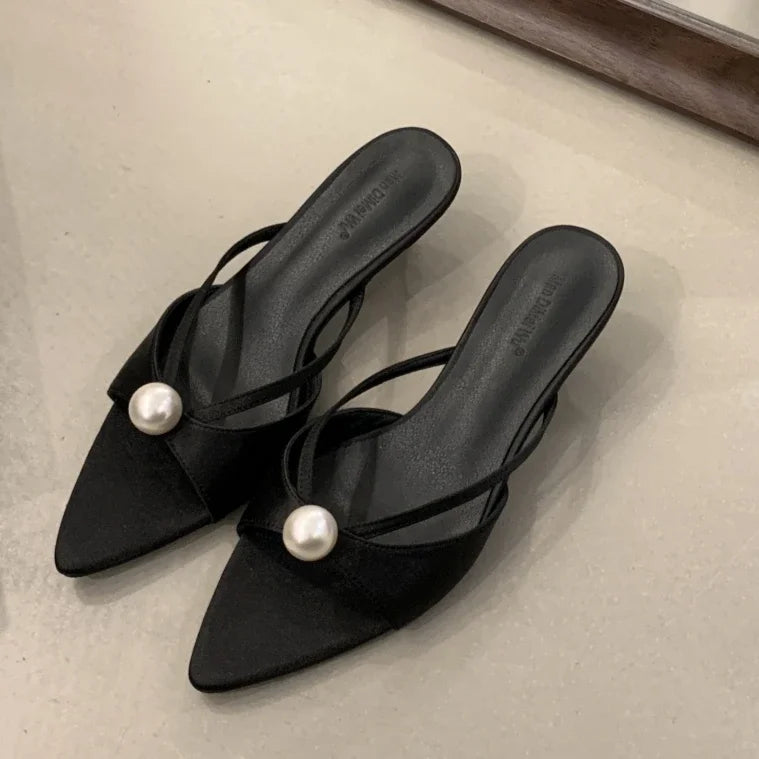 Cyflymder  High Heels Slippers Women Bead Pointed Toe Sandals Shoes Summer 2025 Trend Sexy Open Toe Woman Brand Designer Sandalias Pumps