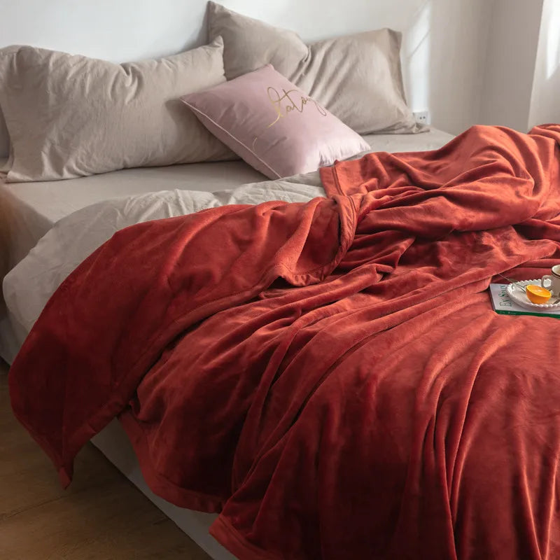 Cyflymder  Nordic Solid Flannel Blankets Warm Multifunctional Sleeping Blanket for Office Home Queen King Size Bedspread for All Seasons