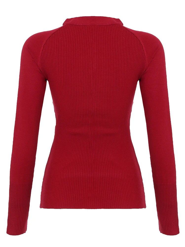 Cyflymder  Retro Button-up Hollow Out Knitwear Shirts Women Casual Skinny Basic Long Sleeve Cropped Tops Streetwear Tee Shirt Lady