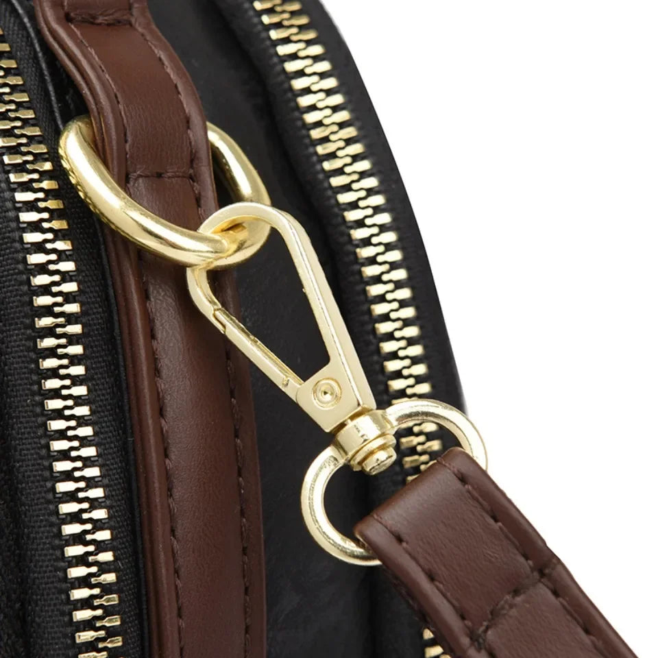 Cyflymder  Luxury 3-Layer Pockets PU Leather Women's Leisure Shoulder Bag and Purses Fashionable Lotus Pattern Crossbody Bag Ladies Sac