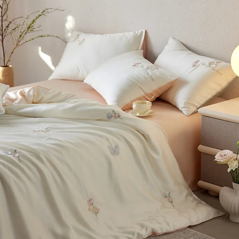 Cyflymder  High-End 100% Tencel Skin-Friendly Bedding Sets Luxury Embroidery Cooling Comforter Set Smooth Ultra Soft Bed Linens for Summer