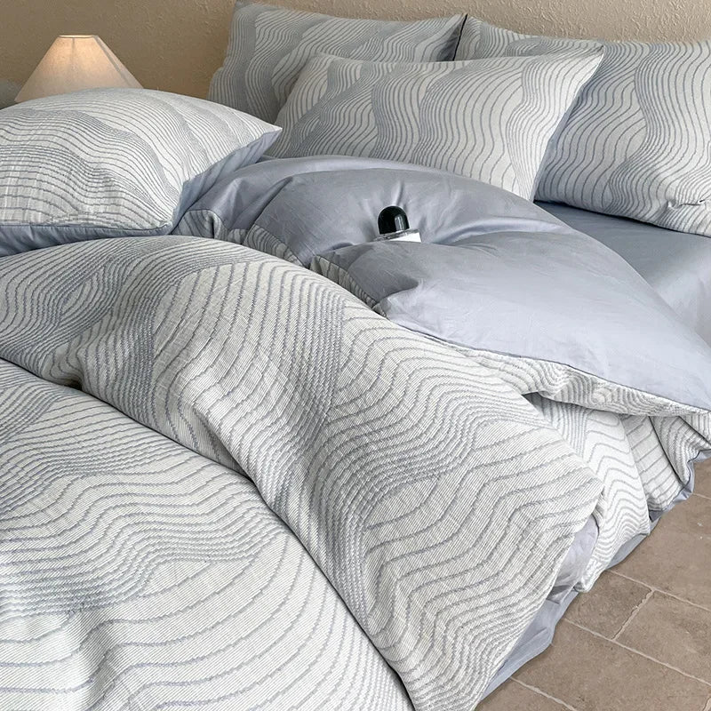 Cyflymder  Light Luxury Soft Thick 100% Cotton Flat Sheet Sets Satin Jacquard Silky Bedding Set for Seasons Single Double Bed Comfort Set