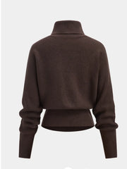 Cyflymder  Y2K Woman's Clothing Brown high-neck knitted sweater A waist-hugging bottom-length sweater Harajuku Side-button knitted Pullover