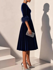 Cyflymder  Spring Autumn 3/4 Sleeve Elegant Velvet Midi Dress Women's Clothing Casual Party Work Evening Sheath Office Lady Dresses