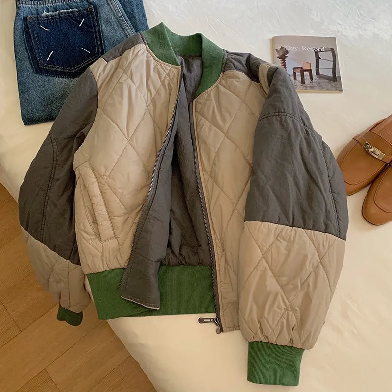 Cyflymder  Casual Oversize Nylon Puffer Jaet Men's Women's Rhombus Patterned Winter Coat Youth Faion Thiened Polyester Fiber