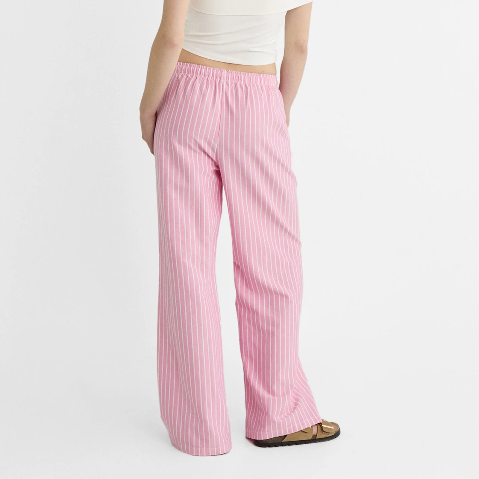 Cyflymder  Women Striped Pajama Pants Elastic Waist Straight Wide Leg Trousers Casual Loose Fit Going Out Bottoms with Pockets