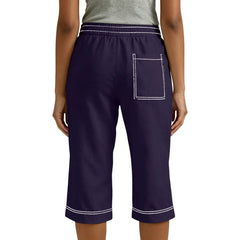 Cyflymder  Women's Color Blocking Capri Pants Drawstring High Waist Cropped Trousers With Pockets Casual Loose Fit Summer Beach Trousers