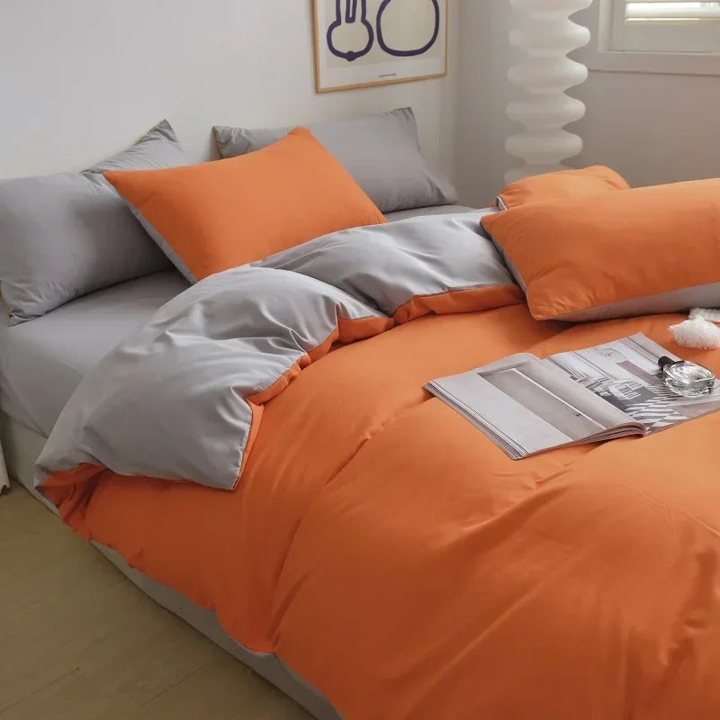 Cyflymder  2-side Solid Color Brush Fabric Bed Set 4 Pieces Duvet Cover Pillowcase Bedding Set Bed Sheet Quilt Cover Single Queen King Size