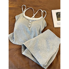 Cyflymder  Girls' Simple Style Striped Small Suspenders Pajamas Women's Spring and Summer New Shorts Loose Loungewear Can Be Worn Outside