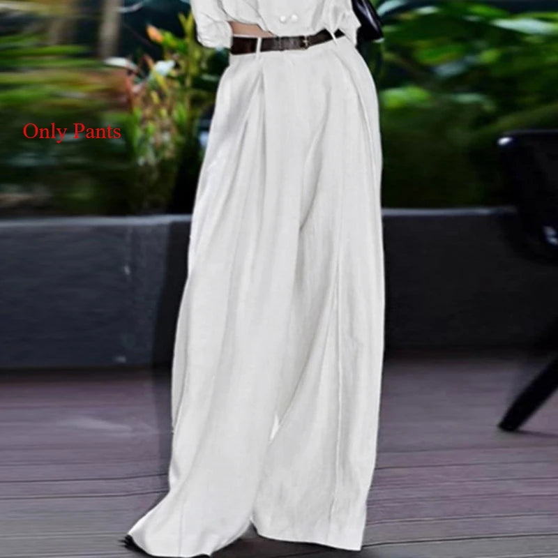 Cyflymder  High Waisted Wide Leg Casual Pants Woman Autumn Summer New Pockets White Loose Trousers for Ladies Clothes