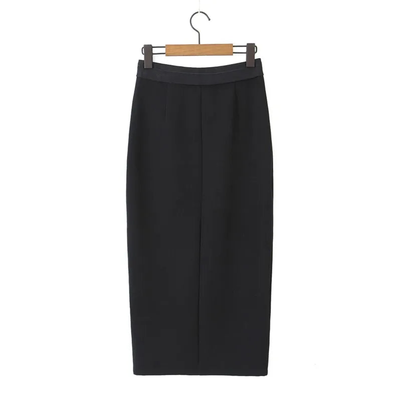Cyflymder  Sexy Black Front Slit Midi Pencil Skirt Women Spliced High Waist Package Hips Skirts