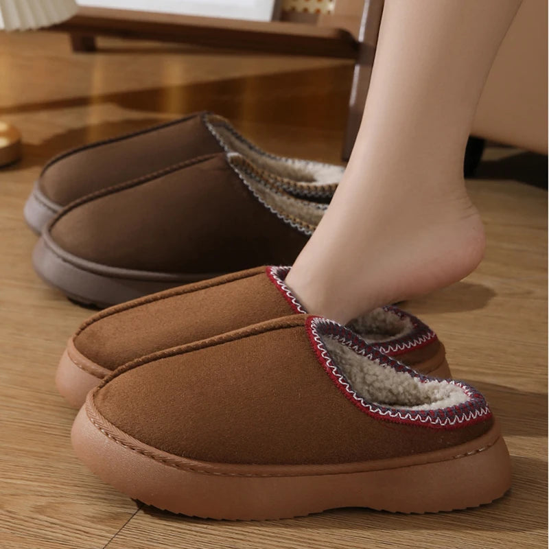 Cyflymder Trend Furry Plush Thick Sole Slippers 2024 Winter Women's Platform Warm Slides Leisure Home Slip On Cotton Slippers