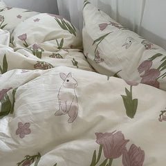 Cyflymder  ins 100% Cotton Duvet Cover Soft Rabbit Flowers Quilt Cover housse de couette 150 200 220cm High Quality Duvet Cover King Size
