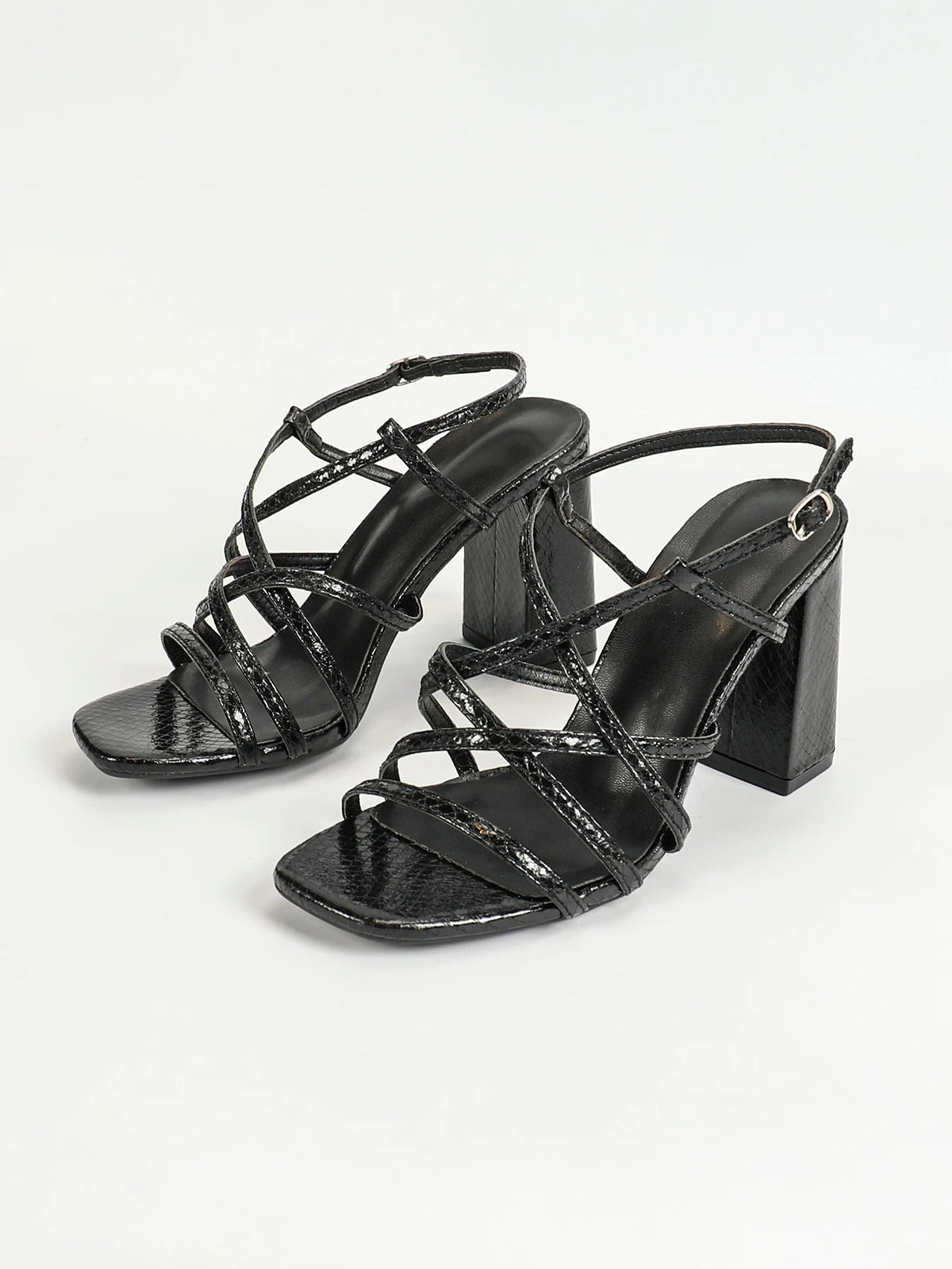 Cyflymder  women Block Heels Square Toe Chunky Ankle Buckle Pump Heeled Sandals