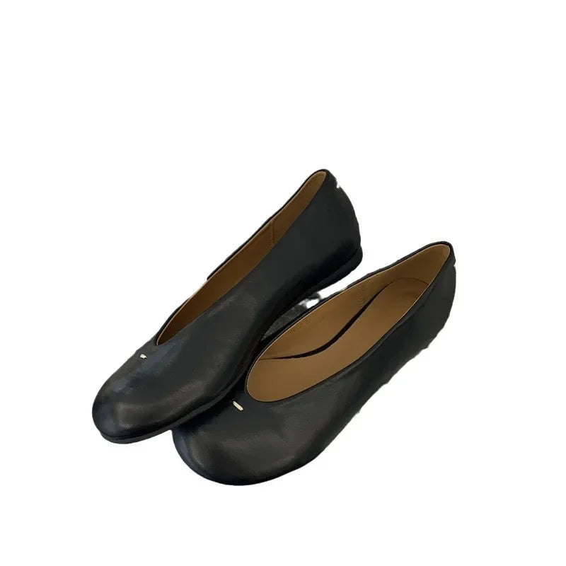 Cyflymder  Summer New Style Genuine Leather Minimalist Retro Red Flat Shoes Grandmother Heightening Single Shoes Trendy Flats