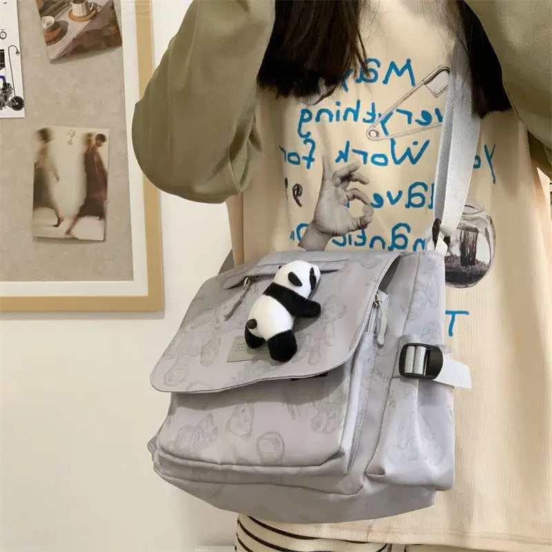 Cyflymder  Retro teddy bear cute college style girl crossbody bag Japanese Ins student large capacity versatile mailman bag