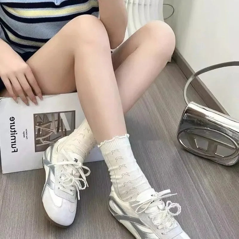 Cyflymder  Women Eyelet Lace-up Round Toe Colorblock Sneakers Autumn Women Casual Daily Flats Shoes 2025 Korean Style Spring Autumn