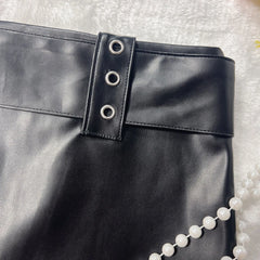 Cyflymder   Women Fashion Grommet Belt PU Leather Wrap Hip Mini Skirts Pockets Low Waist Zipper Y2K Night Clubwear Bottoms Streetwear