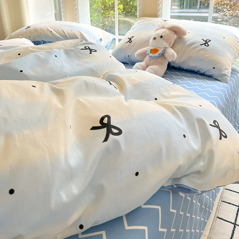 Cyflymder  100% Cotton Bedding Sets with Geometric Pattern Printing Super Soft Durable Bedclothes for Adults Quilt Kit for Home Schools
