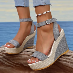 Cyflymder  Slope heel open-toed high-heeled sandals women's large size waterproof table cloth cool slippers wish source