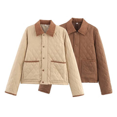 Cyflymder  Fashion Patchwork Parkas Coat For Women 2025 New Autumn Winter Casual Single-breasted Pocket Long Sleeve Loose Outwear Female