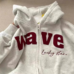Cyflymder  American Retro Embroidered Letter Hooded Sweatshirt Women Loose Fit Stylish Casual Elegant Versatile Spring Fall Top