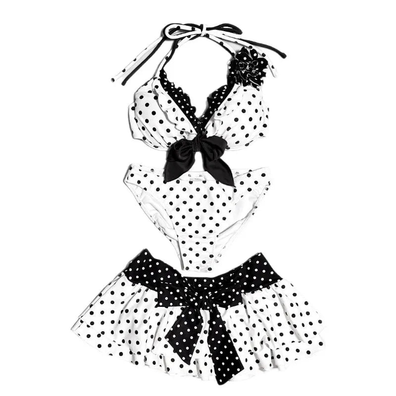 Cyflymder  Harajuku Style Polka Dot Bowknot 3 Piece Swimsuit Women's Bikini Set Summer Casual Y2K Fashion Sexy Bathing Suit Skirt Cover Up