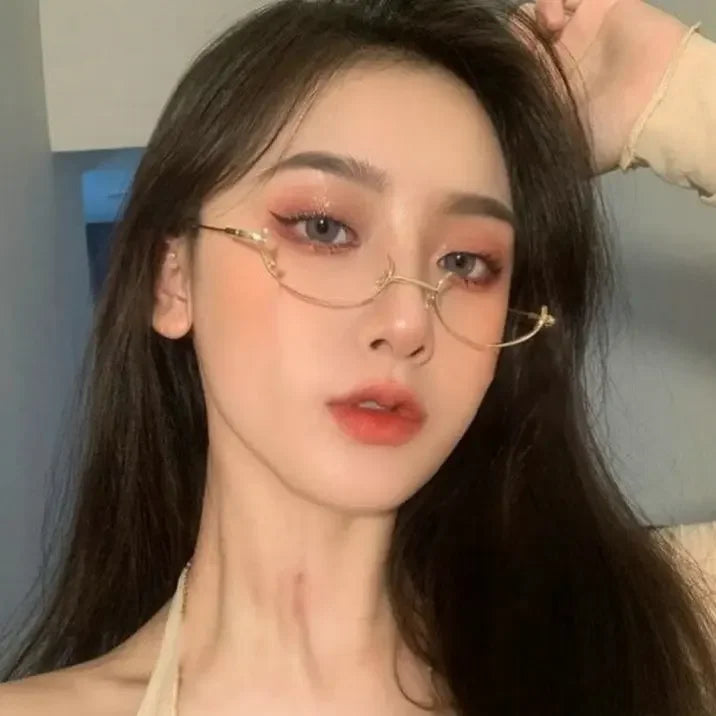 Cyflymder  Anime Retro Oval Half Frame Glasses for Women Lolita Cosplay Men Eyewear Cute Sexy Harajuku Decorative Computer Eyeglasses