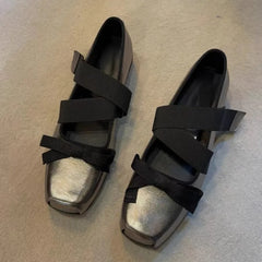 Cyflymder  Single Shoe Women Autumn Mary Jane Single Shoe Women Retro Cross Bow Square Toe Thick Soled Ballet Shoes Retro Shoes Women