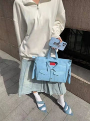 Cyflymder  Vintage Blue Jacket Novelty Tote Bag Women Men Retro Large Capacity Gym Travel Unisex Shoulder Bag Fashion Leather Handbag 2025