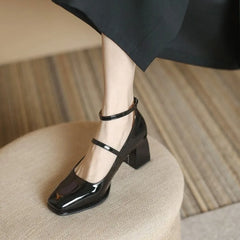 Cyflymder  New British retro thick patent leather shoes small shoes summer new high-heeled red buckle with Mary Jane women's shoes