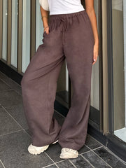 Cyflymder  Casual Loose Bandage Straight Pants Basic Elastic Low-Waisted Wide Lge Pants Women Summer Fashion Streetwear Ladies