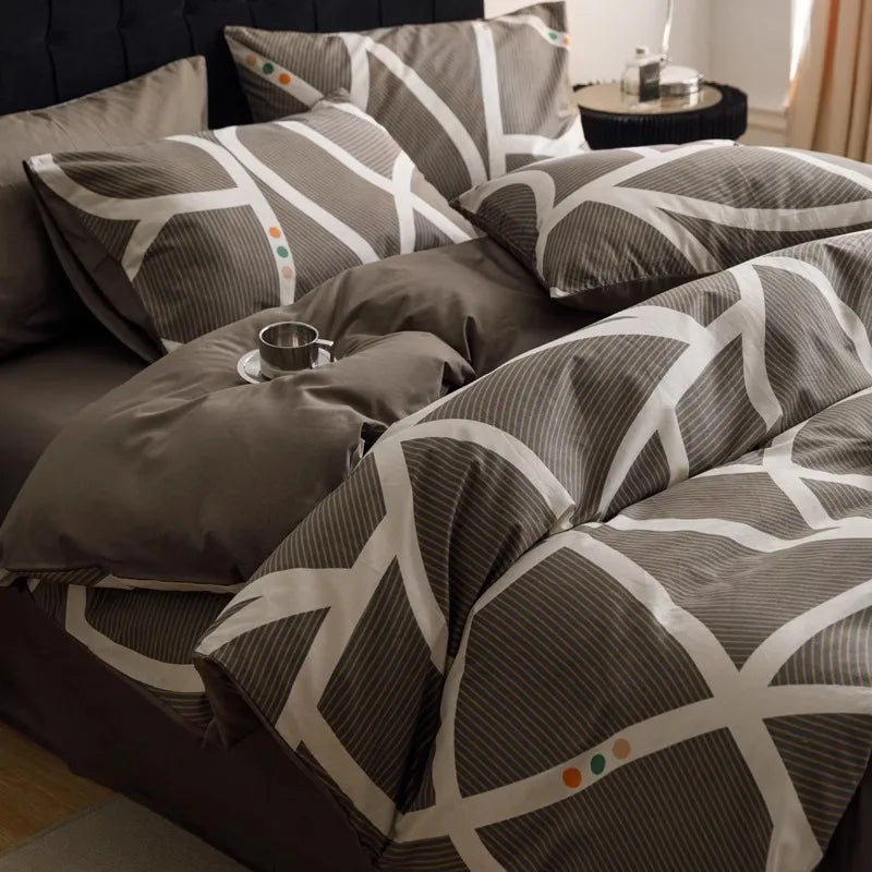 Cyflymder  Simple Nordic Pure Cotton Striped Bedding Set Naked Sleeping Comfortable Duvet Cover Set Fitted Sheet Kit for Single and Double