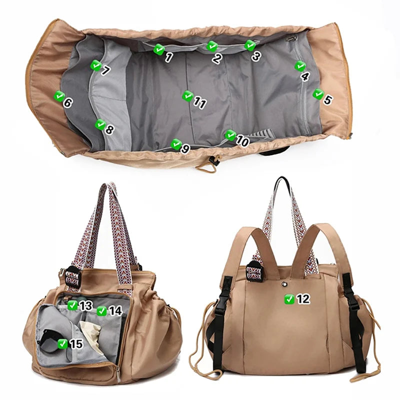 Cyflymder  Sport Versatile Backpack Gym Yoga Fitness Bag Large Drawstring Handbag Shoulder Women Tote Outdoor Shopping Rucksack Mommy Bag