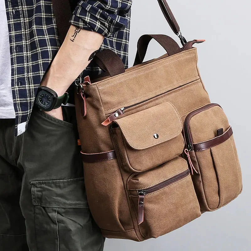 Cyflymder  Men Canvas Messenger Bag Camping Crossbody Bags Sling Shoulder Bag for Travel Work College Reto Men's School Handbags Briefcase