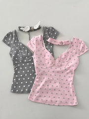 Cyflymder  Harajuku T-shirt Slim Sexy Y2k 90s Goth Punk Vintage Woman Clothes Hot Girl Backless Polka Dot V-Neck Summer Crop Top Sweet Tees