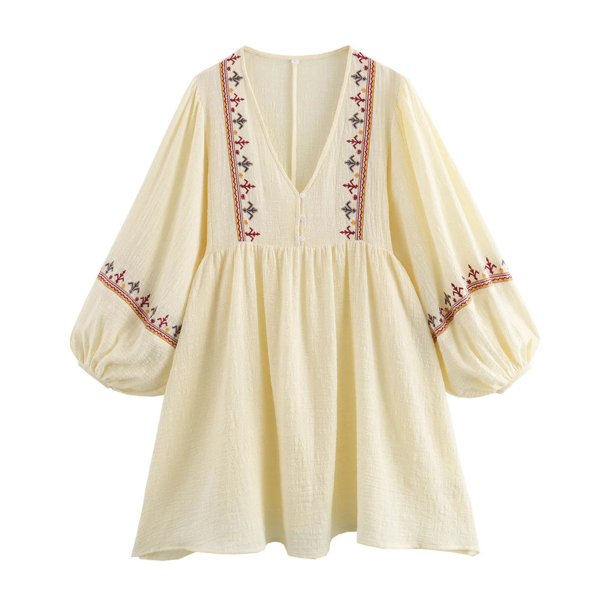 Cyflymder  Loose Summer New Women's Dr Embroidered V-ne Vaion Patchwork High Waist Lantern Sve Long Sve Single Piece