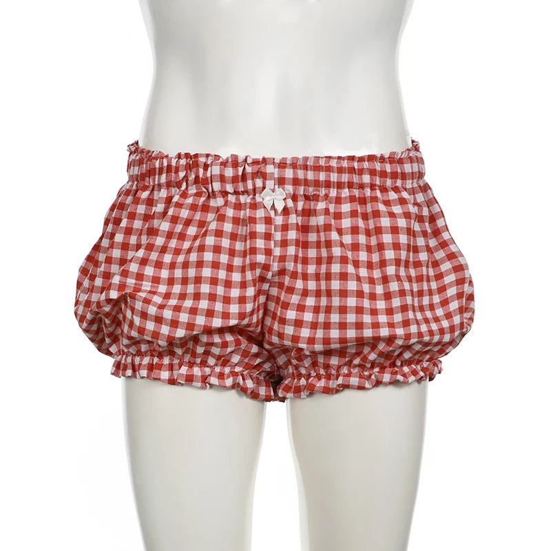 Cyflymder  Holiday Sweet Bow Plaid Shorts Preppy Style Casual Loose Low-Waisted Shorts Women 2025 Summer Fashion Streetwear Ladies