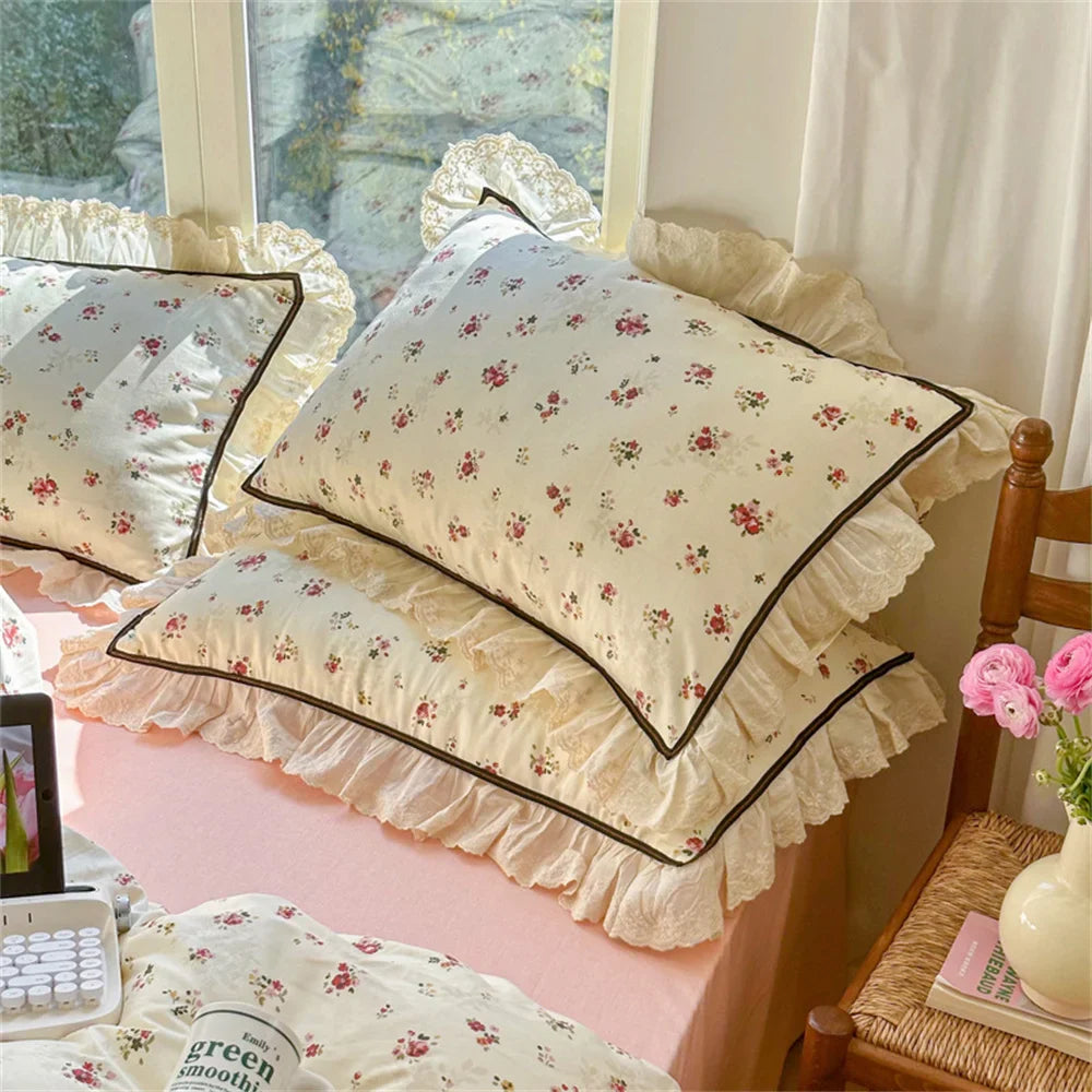 Cyflymder Bedding Set Cotton Printing Korean Style Lace Models Four-piece Bed Sheet Set Duvet Cover Pillowcase Home Textiles