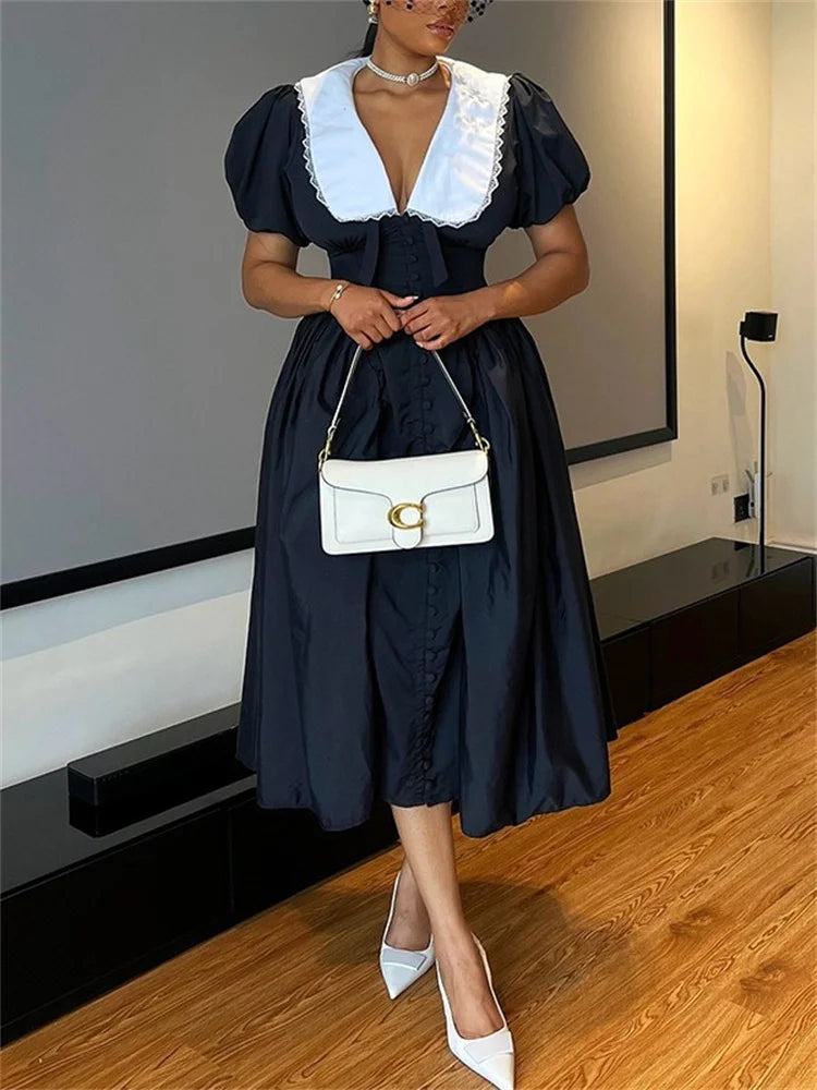 Cyflymder  Long Dresses Women Sexy V Neck Short Sleeve Sweet Dress Elegant New in Summer Fashion Street Wear