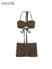 Cyflymder  Holiday Sexy Dot Printed Shorts Sets Beach Style Slim 2 Piece Sets Slash Neck Sleeveless Halter Tops Low-Waisted Shorts