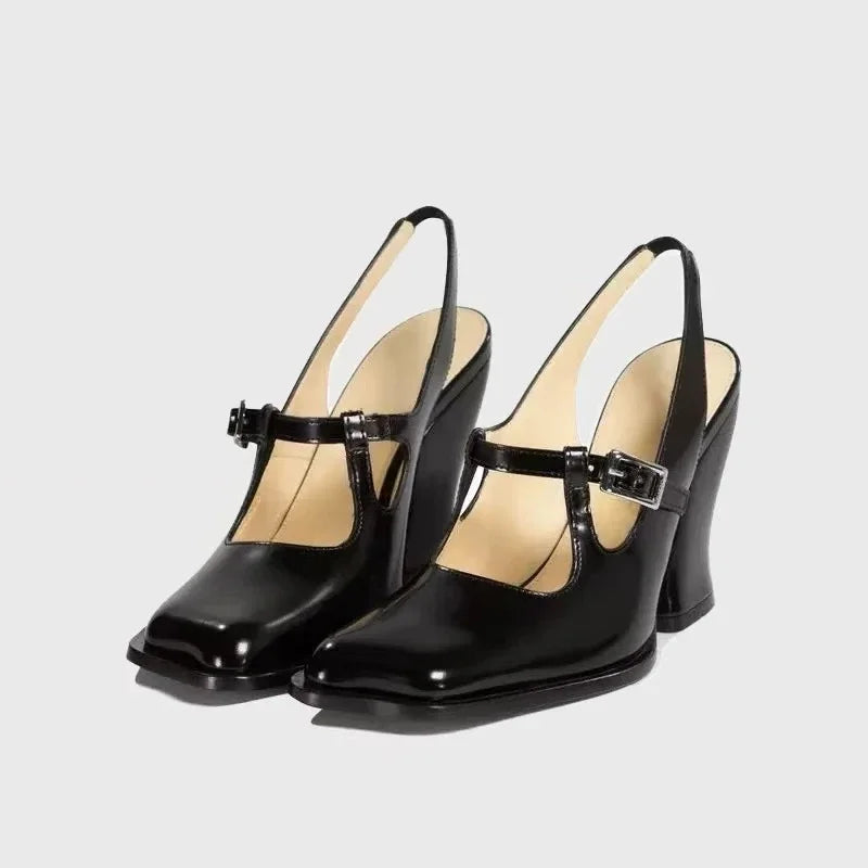Cyflymder  Temperament Thick Heel Sandals Summer New Square Head Shallow Mouth Metal Buckle Anti-slip Wear-resistant High Heels