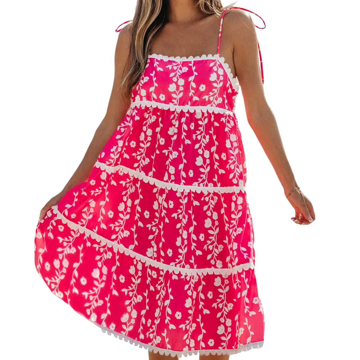 Cyflymder  Women s Boho Style Floral Print Sleeveless Mini Dress with Adjustable Spaghetti Straps and Flowy Beach Vibe